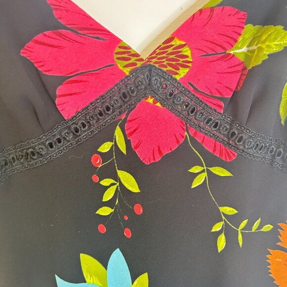 Vtg XOXOXO Black Floral Prom Baby Doll Maxi Dress Fairy Coquette Tiered Sz L Y2K - Picture 8 of 10